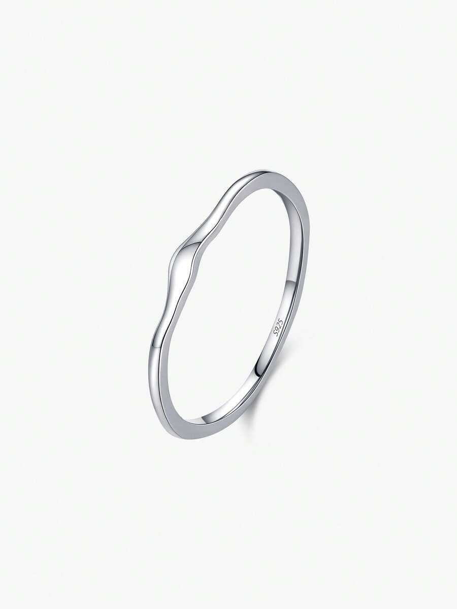 MODIAN 925 Sterling Silver Women's Asymmetric Wavy Thin Ring, Smooth Curved Stackable Finger Ring, Daily Delicate Silver Jewelry Gift - Silver - View 1