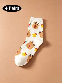 4 paia di calze a metà polpaccio da donna con motivi natalizi a cartoni animati, calze a metà polpaccio da donna a tema natalizio autunno/inverno con Babbo Natale & omino di pan di zenzero, calze regalo per le vacanze per studenti - Multicolore - Visualizzare 11