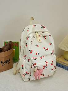 Dedoo 3pcs Cherry Print Backpack, Lunch Bag, Pencil Case Set With Bow Pendant, Multi-Layer Large Capacity, Cute Sweet Japanese Student Style, Daily Travel - Multicolor - View 7