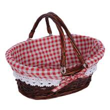 Cesta de picnic tejida, de ratán, con asa plegable, ecológica, cesta de picnic portátil, cesta de almacenamiento, artículos para picnic, cesta de regalo. - Camel - Ver 7