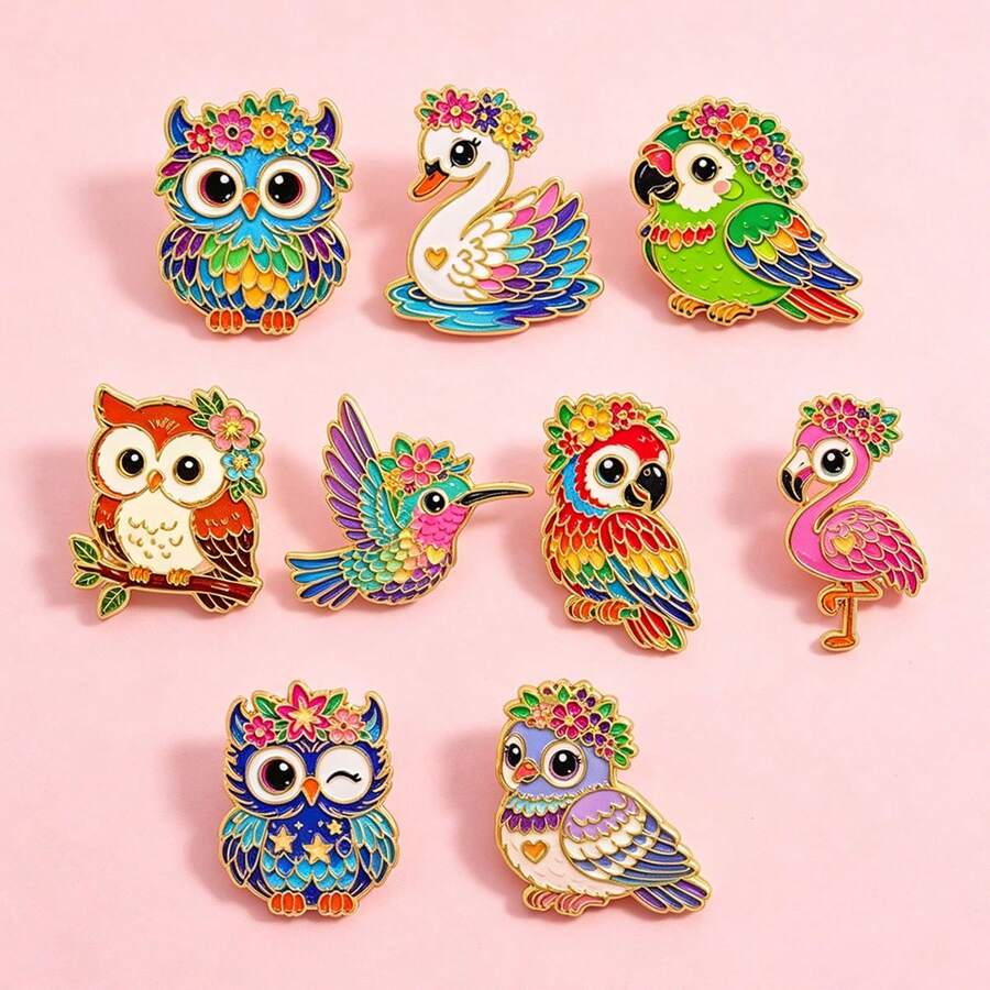 1/9pcs Cute Cartoon Colorful Bird Lapel Enamel Pins And Brooches Badge Pins For Backpacks Bags Backpack Cool Decoration Friend For Gift