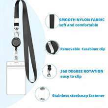 1 Pc Of PVC Certificate Vertical Card Sleeve, Work Tag Protective Cover, Black Hanging Rope, Extendable - Vertical Clip + Hanging Rope + Telescopic Buckle - View 5
