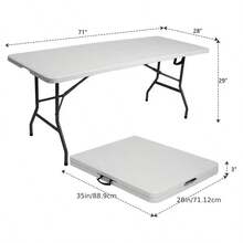 LEO IRIS 4FT/6FT Folding Table With Carrying Handle, Heavy Duty Rectangular Table For Kitchen, Dining Room, Party, Wedding, Indoor & Outdoor Meals, Christmas Gift- White - White - View 2