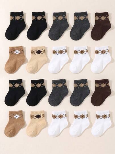 12/24 Pairs Argyle Pattern Crew Socks, Unisex Toddler School Socks, Soft Breathable Stretchy, 0-36M Daily, Baby Socks, Toddler Socks