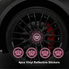 4pcs/Set Crown Pattern Car Wheel Hub Reflective Stickers - Vinyl Self-Adhesive Safety Warning Stickers, Suitable For SUV And Trucks, Fashionable Appearance Decorative Stickers, Enhance Night Driving Safety, Made Of High-Grade Reflective Vinyl Material, High Visibility In Low Light/Dark Environments, Waterproof And Weather-Resistant, Suitable For Outdoor Use, Easy To Apply On Wheel Rims - A - View 14