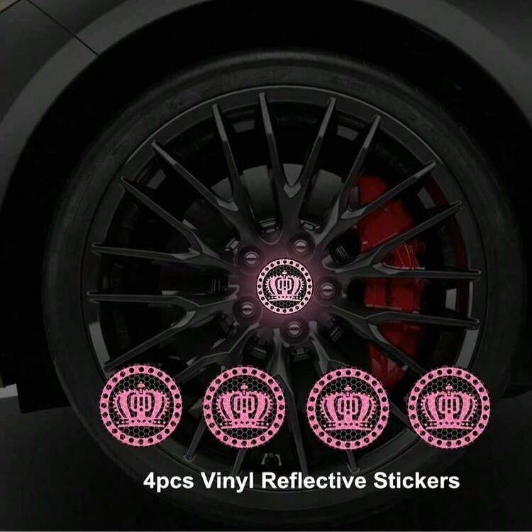 4pcs/Set Crown Pattern Car Wheel Hub Reflective Stickers - Vinyl Self-Adhesive Safety Warning Stickers, Suitable For SUV And Trucks, Fashionable Appearance Decorative Stickers, Enhance Night Driving Safety, Made Of High-Grade Reflective Vinyl Material, High Visibility In Low Light/Dark Environments, Waterproof And Weather-Resistant, Suitable For Outdoor Use, Easy To Apply On Wheel Rims - A - View 14