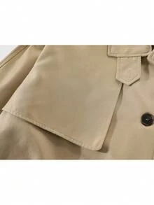 大尺碼女款純色時尚百搭休閒風衣外套 - 卡其色 - 查看 2