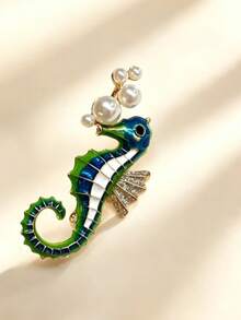 1pc Ocean Vacation Spring/Summer Fashion Inlaid Faux Pearl Small Seahorse Enamel Oil Drop Decor Women's Brooch Lapel Pin Suitable For Daily Outings And Clothing Matching - Seahorse Brooch - View 5