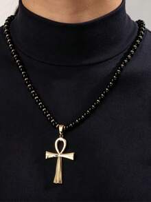 1pc Luxury Vintage Niche Design Cross Geometric Kids Necklace, Versatile - Multicolor - View 6