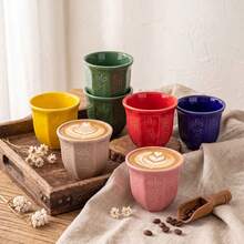 2pcs Embossed Coffee Cups - 100/180/250ml, Arabic Ceramic Espresso Cups, Ideal For Family Gatherings, Saudi National Day Gifts - Multicolor - View 5