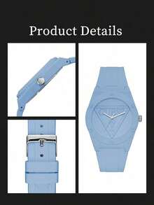 GUESS Women's Quartz Watch, Embossed Inverted Triangle Brand Logo, 42mm Large Dial, Macaron Solid Color Casual Unisex Student Wristwatch - Blue - View 5