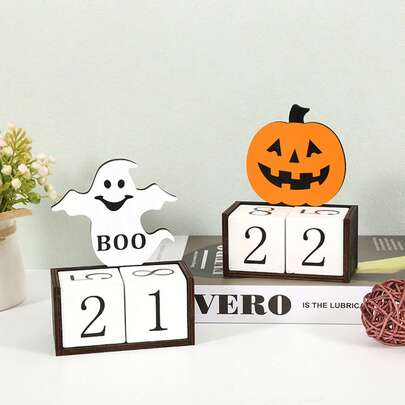 Adorno de Calendario de Halloween, Decoración de Escritorio con Tema de Calabaza Naranja, Calendario de Fantasma Lindo, Decoración de Atmósfera de Castillo Embrujado Espeluznante, Adecuado para Halloween y Uso Diario