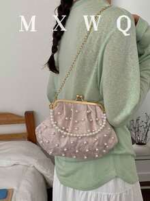 Pearl Chain Fashion Clasp Handbag For Daily Use, Dating, Evening Party, Crossbody Bag - Pink - View 1