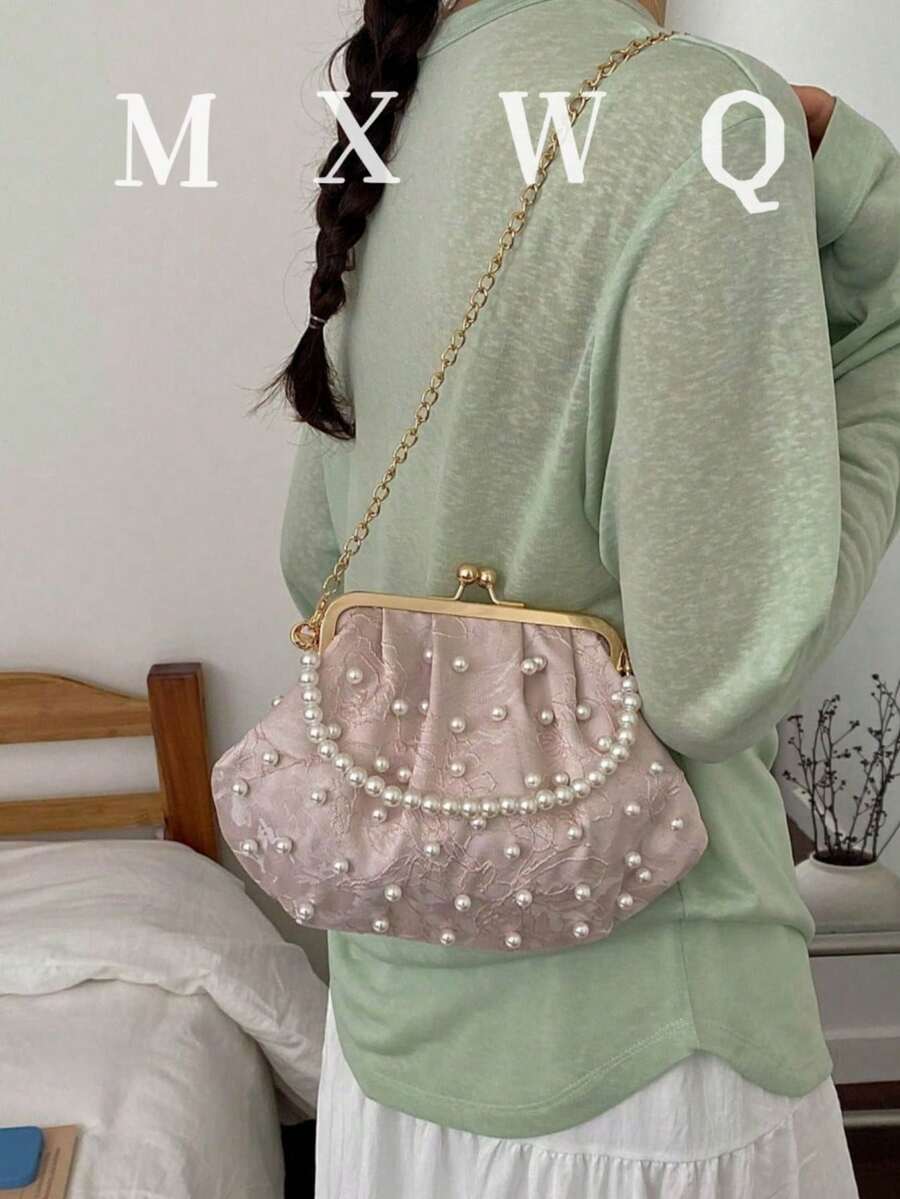 Pearl Chain Fashion Clasp Handbag For Daily Use, Dating, Evening Party, Crossbody Bag - Pink - View 1