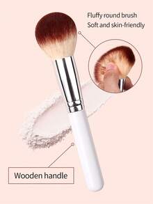 Fluffy Round Multi-Purpose Powder Brush,Large Dense Soft For Setting Powder,Blush&Contour,Wooden Handle,Professional Makeup Tool - White - View 5