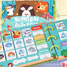 4 Themes Reusable Busy Sticker Book Large Size Travel Essential Activity Book, Transportation Farm Dinosaur Ocean Animals Time Basic Learning Book, Portable Outdoor Car Train Travel Educational Quiet Book, Montessori Toy, Magic Hook And Loop Matching Puzzle Toy - Multicolor - View 2