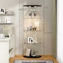 Caluself Glass Display Case, Single Doors, Four-Tiered Pentagonal Transparent Glass Cabinet, Suitable For Product Display, Black Base - 1PC - View 1