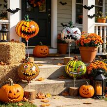 4pcs Pumpkin Mini Balloons Halloween Decoration, Pumpkin Foil Balloons With Multiple Expression Designs, Yard Porch Decor, Party Photo Prop - Multicolor - View 4