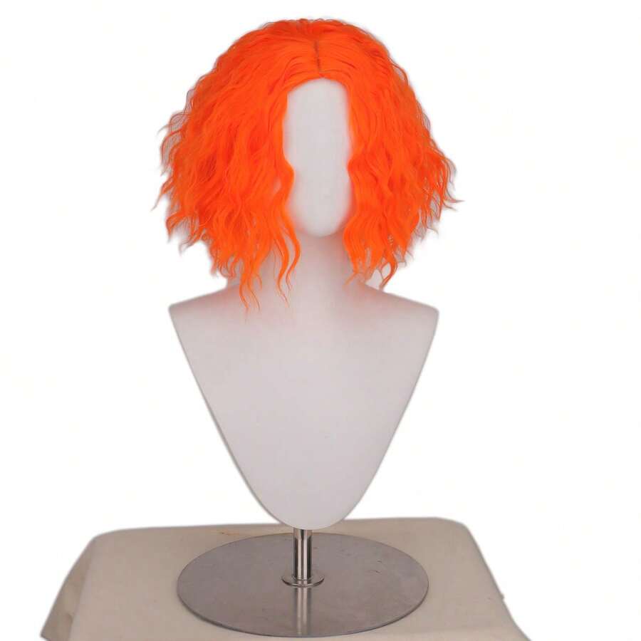 Orange Synthetic Wig- Heat Resistant, Short Layered Kinky Curly For Men's Anime Cosplay & Halloween Costumes, Christmas Decor - Orange - View 1