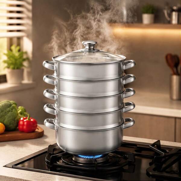 WUPYI2018 Cuiseur vapeur à induction Mantowarka 5 couches, mijoteuse en acier inoxydable, 30 cm