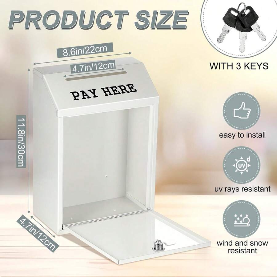 Metal Cash Box For Farm Stand - Secure Donation Drop Box, Wall Mount Lockable Cash Holder For Outdoor Self-Service, Pre-Drilled Holes, Black 10.2 X 5.7 X 2.8 Inch - 50 White Forks and Spoons - View 1