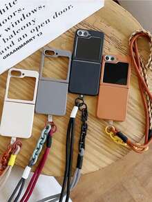 Colorful Phone Case Compatible With Galaxy Z Flip6, Z Flip5, Z Flip4, Z Flip3, Full Protection Anti-Drop Case With Lanyard, Shoulder Strap, Retractable Rope, Details Only Displayed As Examples - Grey - View 3
