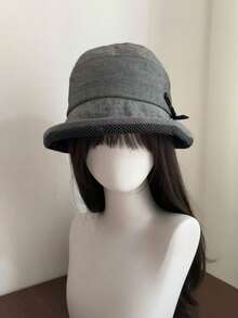 1pc Women's Polka Dot Trim Bow Bucket Hat, Vintage Casual Summer Sun Hat, Lightweight Breathable Travel Hat, Suitable For Outdoor, Vacation, Daily Wear - A - View 2