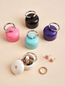 1pc Portable Jewelry Storage Box,Pill Box Key Chain Container, Key Chain, Portable Ring Holder Key Chain, Women Travel Ring Holder Key Chain, Earrings, Rings, Small Round Metal Ring Box, Convenient For Outdoor Travel Jewelry Storage - Multicolor - View 2