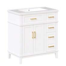 Bathroom Cabinet With Ceramic Washbasin, Modern Bathroom Furniture, Drawer Cabinet With Ample Storage & Soft-Close Function, Bathroom Cabinet With Overflow Protection - White - View 7