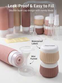 18pcs Travel Toiletry Bottles Set, Silicone Leak-Proof Refillable Cosmetic Containers, Includes Transparent Storage Bag, Funnel And Stickers, Portable Travel Essentials, Suitable For Airplane Carry-On, Vacation And Gym - Multicolor - View 3