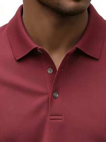 Men's Solid Color Classic Long Sleeve Polo Shirt, Simple Mature Style Fit, Fine Skin-Friendly Smooth Breathable Fabric, Suitable For Young And Middle-Aged Men's Office, Weekend, Daily Wear - Red - View 4