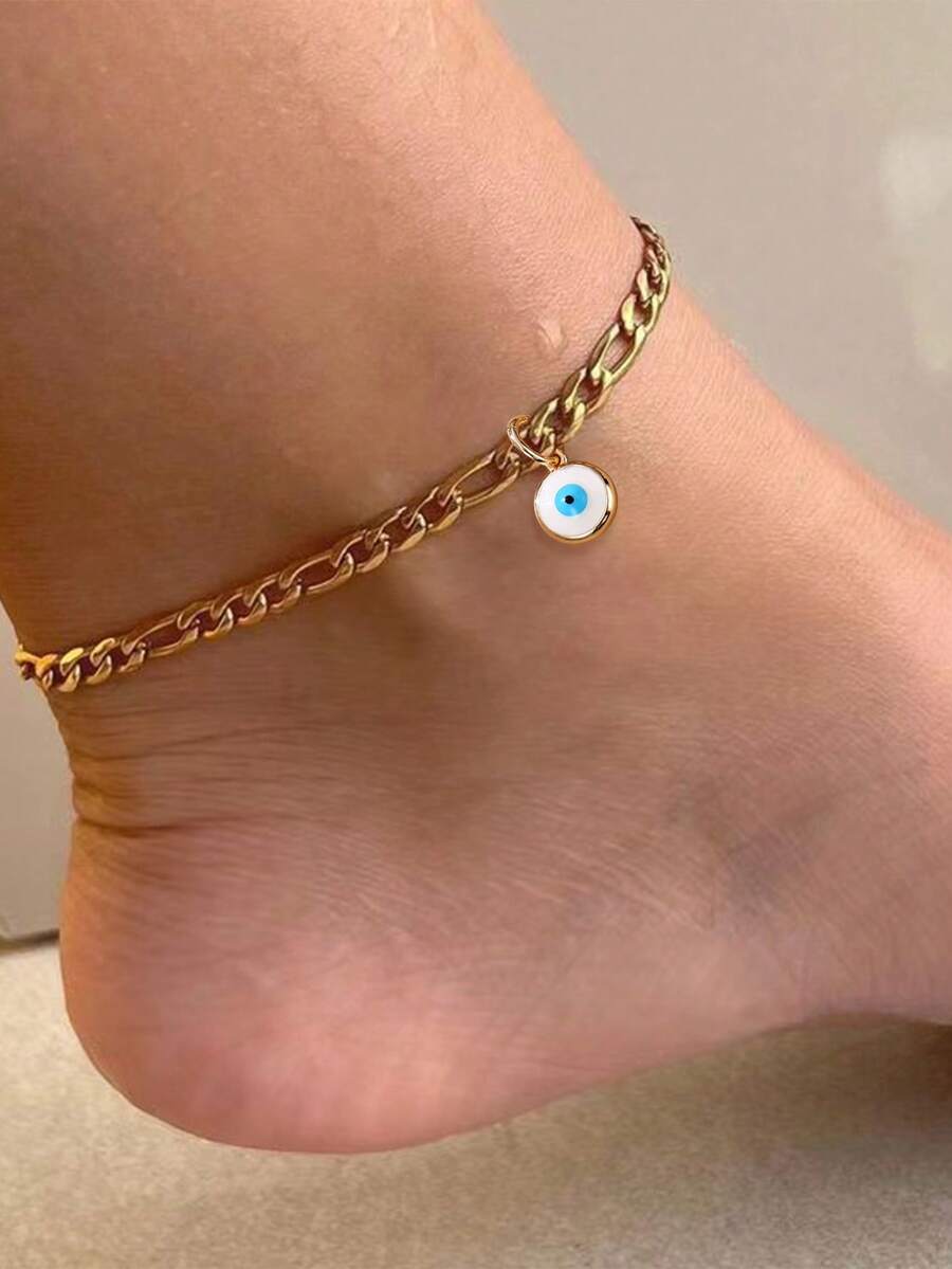 1pc Original Classic Personalized Evil Eye Pendant Anklet For Women, Suitable For Daily Wear - Yellow Gold - View 1