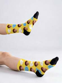 1 Pair Custom Face Print Socks,Seashell Conch Ocean Pattern Mid Calf Socks, Personalized Funny Photo Socks, Unisex Casual Summer Gift Socks - Multicolor - View 3