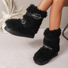 Women's New Furry Boots, Warm Thick Sole With Hidden Heel - Black - View 1