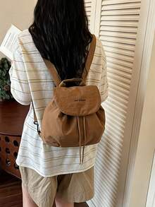 1pc/8pcs Minimalist Solid Color Drawstring Flap Backpack, Soft Lightweight Nylon Casual Shoulder Bag, Large Capacity Foldable Laptop Bag, Adjustable Shoulder Straps, Simple Student Campus Travel Back To School Daily Accessory - Multiple Styles - View 20