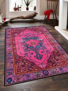 1pc Vintage Persian Style Rug, Red Distressed Bohemian Traditional Polyester Fiber Rectangular Easy Care Machine Washable Persian Rug, Suitable For Living Room, Hallway, Bedside, Sitting Room, Bedroom, Office, Kitchen, Farmhouse Home Decor - Multicolor - View 15