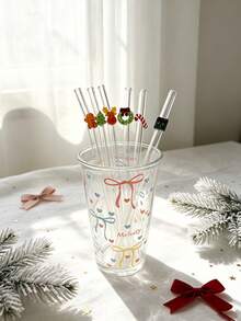 4/6Pcs Shatter Resistant Thick Borosilicate Reusable Glass Straws Set With Assorted Christmas Cartoon Charm,Cartoon Straight Clear Party Glass Drinking Straw, Straw Topper For Kitchen Accessories,Cold Drinks,Milk Tea,Coffee,Juice,Bar,Home,Restaurants - View 7