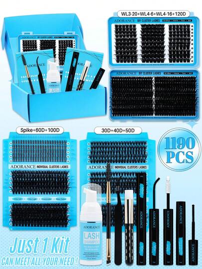 ADORANCE 10 Styles Lash Clusters Kit, Wispy D Curl Lash Extensions, DIY Individual Cluster Lashes At Home With Bond & Seal Remover, Lash Applicator, Shampoo Brush & Double-Ended Brush, Fluffy Volume False Eyelashes