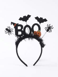 Halloween BOO Felt Headband, Teen Girls Style, Feather Bat Spider Pumpkin Headband, Spooky Cosplay Party Costume Accessory, Gothic Holiday Photo Prop Hair Accessory - Multicolor - View 2
