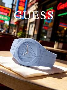 GUESS Women's Quartz Watch, Embossed Inverted Triangle Brand Logo, 42mm Large Dial, Macaron Solid Color Casual Unisex Student Wristwatch - Blue - View 4