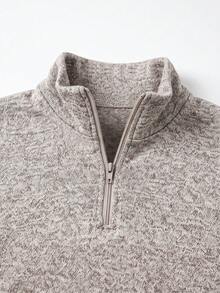 Men's Half-Zip Mock Neck Long Sleeve Knit Sweater, Casual Commute Half-Open Front Pullover - Khaki - View 4