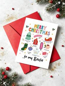 1pc "Merry Christmas To My Bestie" Christmas Card With Envelope - Cute Colorful Holiday Greeting For Female Best Friend & Sister, Blank Inside - A - View 7