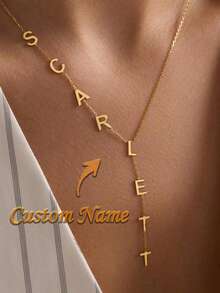 Lasso Style Letter Necklace, Customized Pendant Name Necklace, Gold Y-Shaped Name Necklace, Personalized Women's Gift, Bridesmaid Jewelry, Christmas Gift - Multicolor 2 - View 2