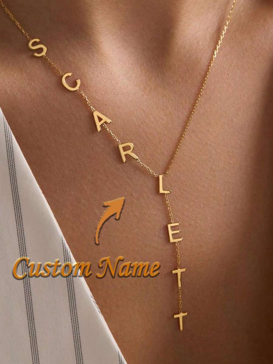 Lasso Style Letter Necklace, Customized Pendant Name Necklace, Gold Y-Shaped Name Necklace, Personalized Women's Gift, Bridesmaid Jewelry, Christmas Gift