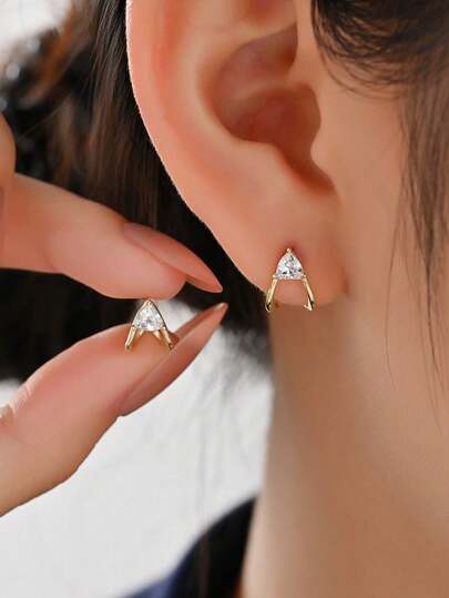 1 par de pendientes minimalistas de plata de ley S925 con una sola circonita, joyería de lujo elegante y ligera para mujer, regalo para mejor amiga en vacaciones y cumpleaños