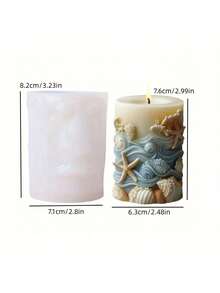 Seashell Embossed Cylindrical Candle Silicone Mold, Scallop & Starfish Embossed Cylindrical Resin Plaster Mold, Ocean Wave & Seaweed Embossed Cylindrical Concrete Cement Plaster Silicone Mold - Conch Shell Embossed Cylinder - View 4
