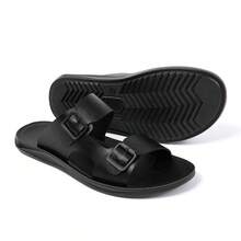 2026 New Men's Beach Slides, Double Buckle Design, Fashionable Strap Sandals - Black - View 11