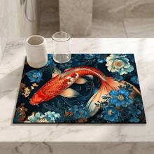 1pc Dish Drying Mat, Coffee Machine Mat, Koi Fish & Floral Pattern Dish Drying Mat, Absorbent & Breathable Quick Drying Tabletop Protector, Kitchen Dining Table Non-Slip Mat, Thanksgiving Holiday Gift Multi-Purpose Tabletop Absorbent Drying Mat, Room Tabletop Protector, Holiday Gift, Kitchen Decor - XYLSD808 - View 6