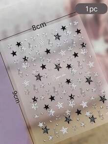 1pc Black & Silver Contrast Hollow Star & Music Note Face Decoration Sticker, Self-Adhesive, Music Festival Clear Rhinestone Smoky Eye & Cheek Cool Atmosphere Makeup Sticker, Cold Nude Makeup, Black Smoky Highlight Niche Creative Makeup Patch - Multicolor - View 6