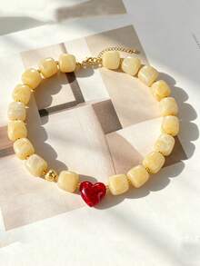 1pc Bohemian Vacation Style Luxury Sweet Unique Resin Square & Heart Shaped Beaded Necklace, Fashion Y2K Exquisite Women's Neck Jewelry, Suitable For Daily Wear, Date, Party And Beach Vacation - Multicolor - View 3